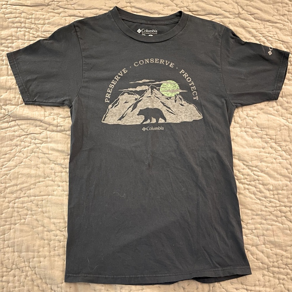 Columbia Gray Mountains Nature Bear Short Sleeve T Shirt Mens Small Preserve